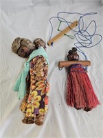 Vintage Black Americana Wood and Straw Dolls