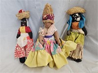 3 Vintage Black Jamaican Cloth Dolls