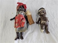 2 Vintage Black Americana Porcelain Jointed Dolls