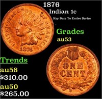 1876 Indian Cent 1c Grades Select AU