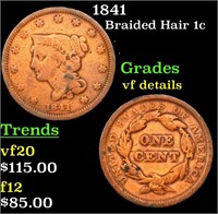 1841 Braided Hair Large Cent 1c Grades vf details