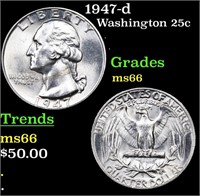 1947-d Washington Quarter 25c Grades GEM+ Unc