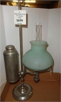 Vintage Nickle Student Lamp w/Turquoise Globe