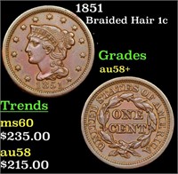 1851 Braided Hair Large Cent 1c Grades Choice AU/B