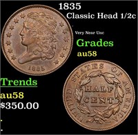 1835 Classic Head half cent 1/2c Grades Choice AU/