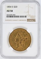 1854-S NGC AU58 $20 Guide $27.5k-30k Featured