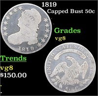 1819 Capped Bust Half Dollar 50c Grades vg, very g