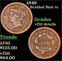 1849 Braided Hair Large Cent 1c Grades VF Details