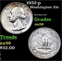 1932-p Washington Quarter 25c Grades Choice AU/BU