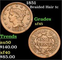 1851 Braided Hair Large Cent 1c Grades xf+