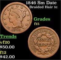 1846 Sm Date Braided Hair Large Cent 1c Grades f+