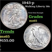 1943-p Walking Liberty Half Dollar 50c Grades GEM