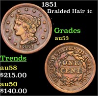 1851 Braided Hair Large Cent 1c Grades Select AU