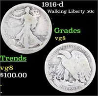 1916-d Walking Liberty Half Dollar 50c Grades vg,
