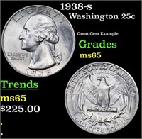 1938-s Washington Quarter 25c Grades GEM Unc