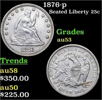 1876-p Seated Liberty Quarter 25c Grades Select AU