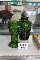 (2) Green Glass Vases: