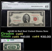 1953B $2 Red Seal United States Note Graded cu65 B