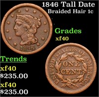 1846 Tall Date Braided Hair Large Cent 1c Grades x