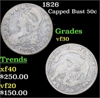 1826 Capped Bust Half Dollar 50c Grades vf++