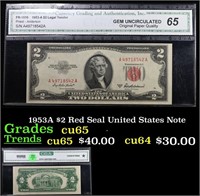 1953A $2 Red Seal United States Note Graded cu65 B