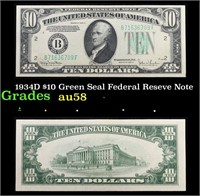 1934D $10 Green Seal Federal Reseve Note Grades Ch