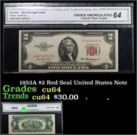 1953A $2 Red Seal United States Note Graded cu64 B