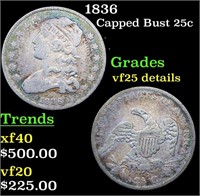 1836 Capped Bust Quarter 25c Grades VF Details