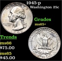 1945-p Washington Quarter 25c Grades GEM+ Unc