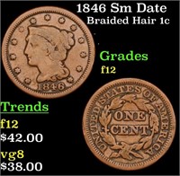 1846 Sm Date Braided Hair Large Cent 1c Grades f,