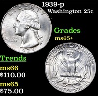1939-p Washington Quarter 25c Grades GEM+ Unc