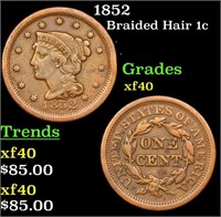 1852 Braided Hair Large Cent 1c Grades xf