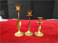 3 Vintage Brass Candlesticks Made in India 8, 7,