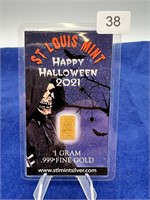 2021 St Louis Mint HALLOWEEN 1g .999 Fine Gold Bar