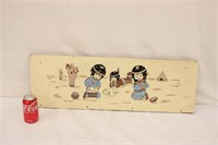 Vintage Native American Children Painted On Board