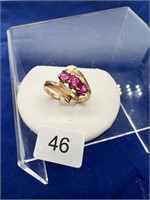 10k Yellow Gold Pink Stones Ladies Ring Size 7
