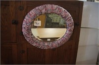 Fabric Framed Beveled Oval Mirror