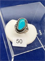 Native American Sterling Silvr Turquoise Ring Sz 7