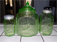 (3) Vintage Vaseline Glass Jars