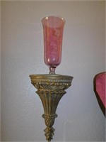 Pair Of Resin Wall Sconces & 10" Pink Vases
