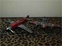 2 Cast Iron Airplanes 7" to 9 1/2" Long