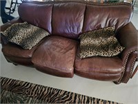 Leather Couch W/2 Ottomans