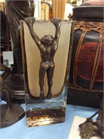 Art glass vase with bronze sculpture