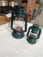 (2) Green Kerosene Lamps