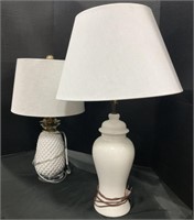 2 White Ceramic Table Lamps.