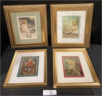 Framed Santa Prints, Vintage Girl & Cherub Prints.