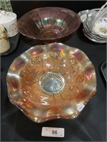 3 Orange Carnival Glass Bowls.