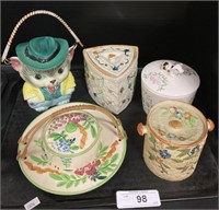Ceramic Biscuit Jars, Plate w/ Handle.