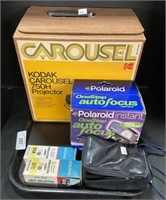 Kodak Carousel Projector, Polaroid Camera.