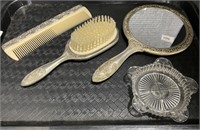 3 Pc Silver Plated Vanity Set.